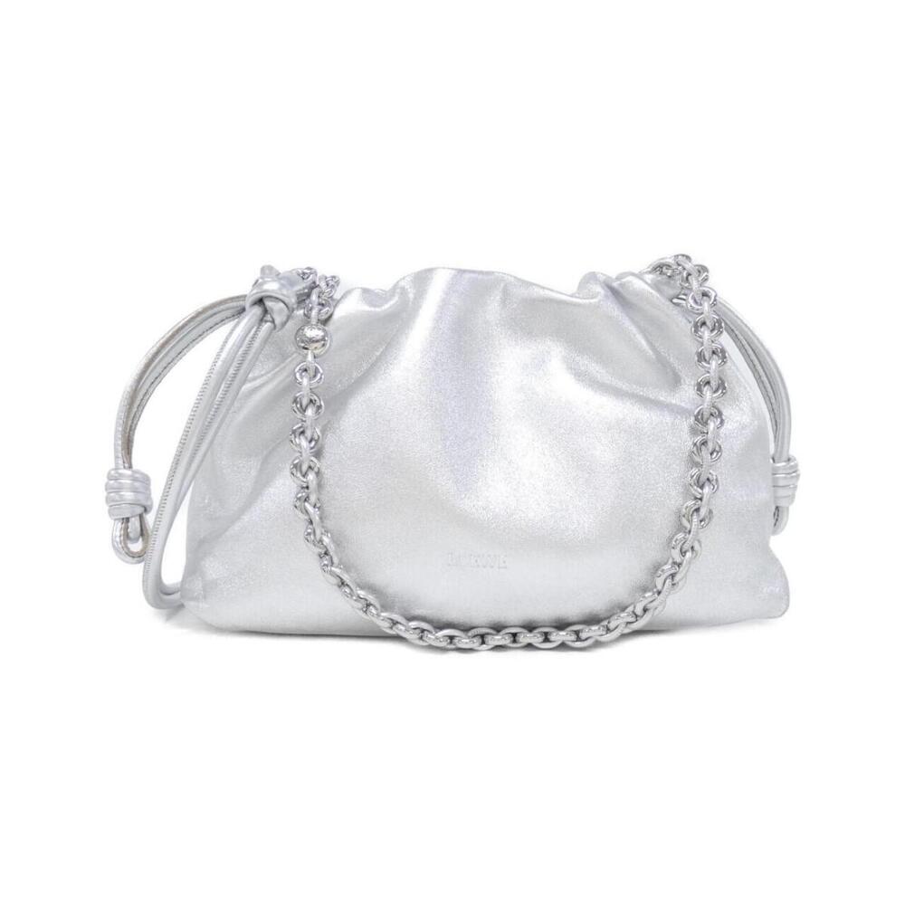 LOEWE Flamenco soft ruched lambskin leather Silver